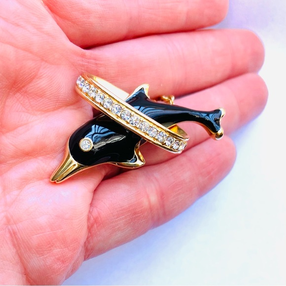 RARE Swarovski Dolphin Crystal Enamel Pendant Necklace and Velvet Pouch HTF - Picture 5 of 11